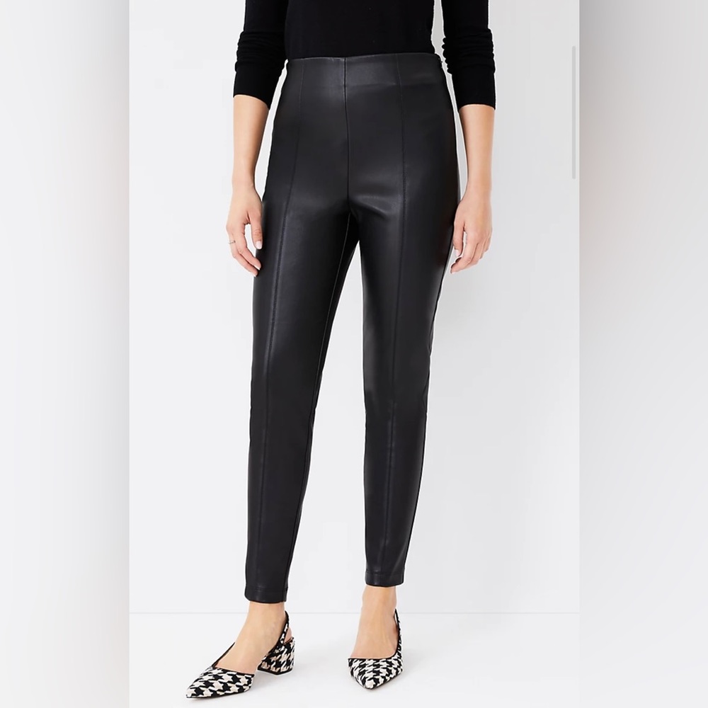 Ann Taylor The Faux Leather Seamed Side Zip Legging